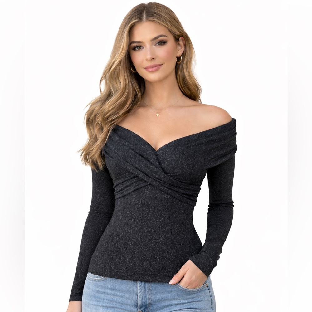 Arden B Off Shoulder Sweater Top NWT Small Y2K Sparkle Glam Going Out Chic